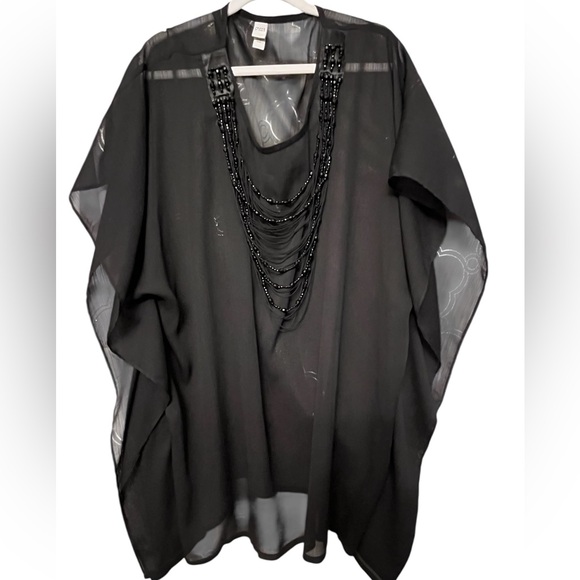 Chico's Other - Chico’s M/L black beaded semi sheer cover up with armholes beaded neckline NWOT